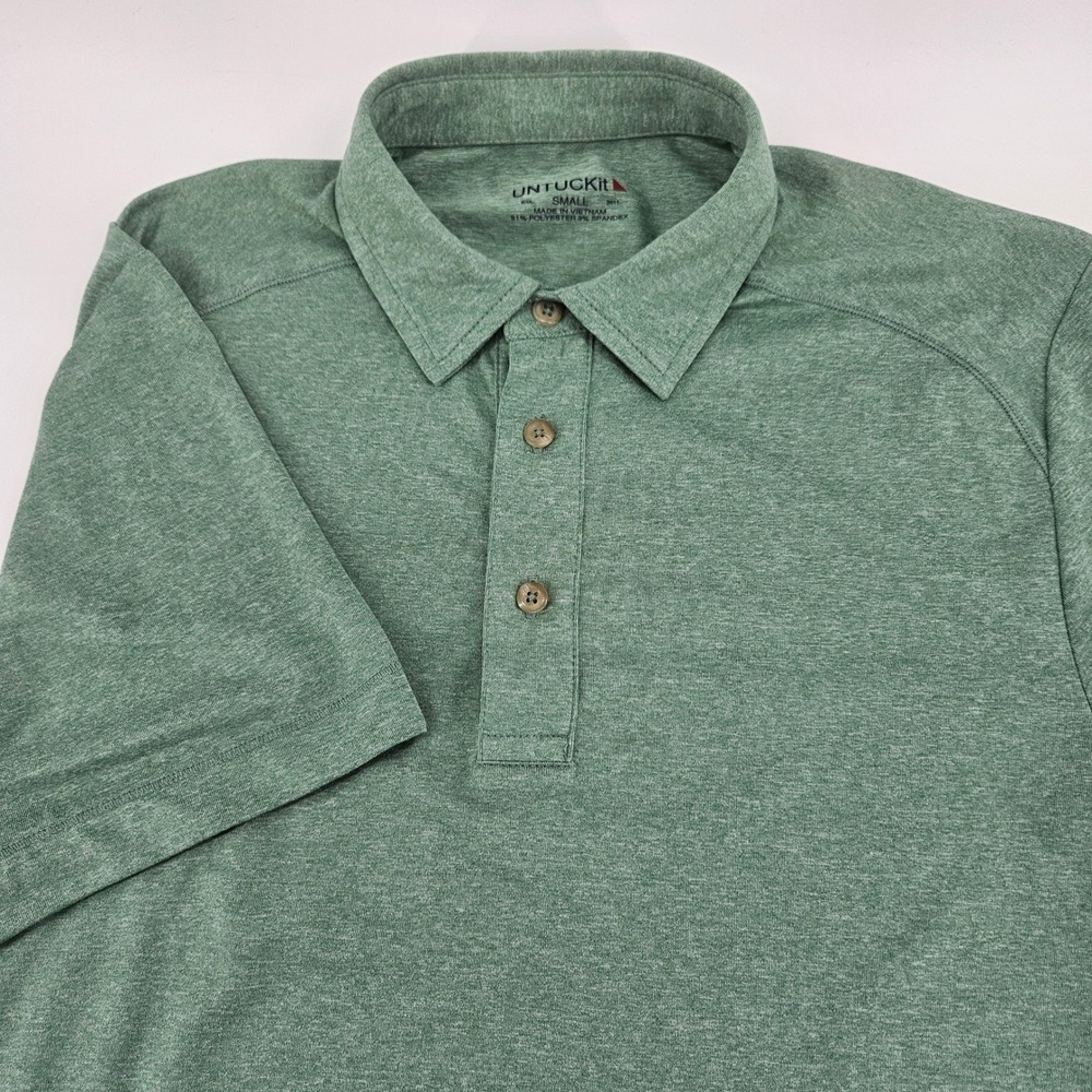UNTUCKit Mens Performance Polo Shirt Green Heathered Short Sleeve Stretch Small